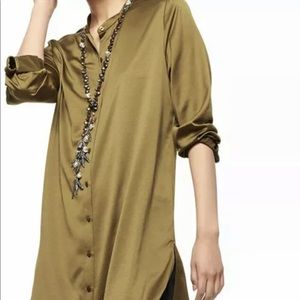 Eileen Fisher satin finish “Goldleaf” mandarin collar tunic Small